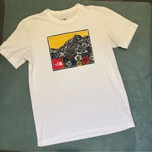 The North Face White and Yellow Mountain Graphic Tee